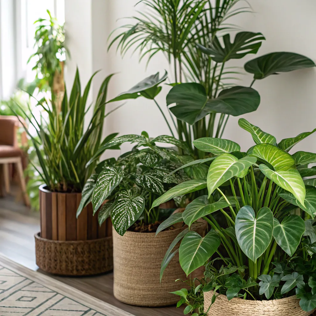 A group of thriving various houseplants